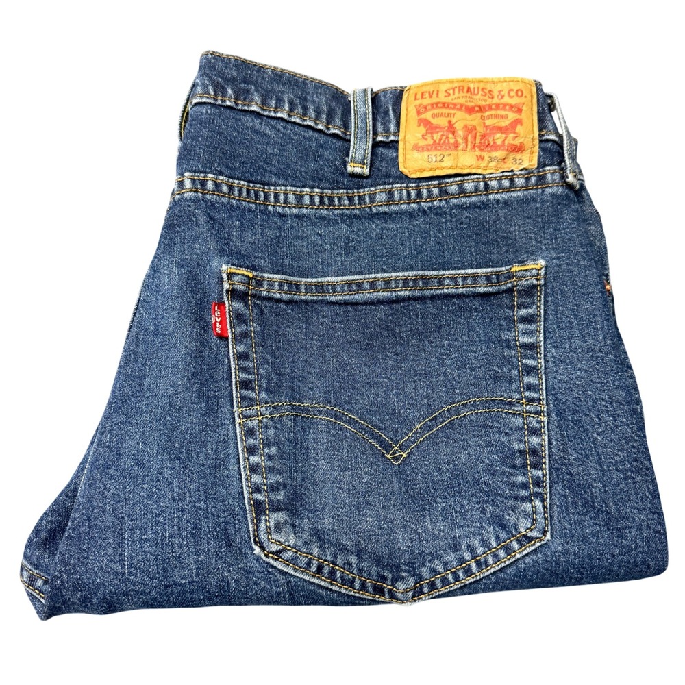 Levi's 512 Jeans Mens 38x32 (38x29 ACTUAL) Slim Taper Dark Wash Denim Classic